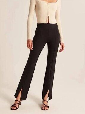 ABERCROMBIE & FITCH Women's Ponte Split-Hem Flare Pants Size M In Black